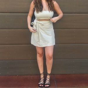 Forever 21 Tan Linen Wrap Front Dress